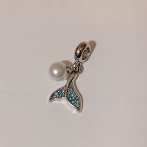 Mermaid Tail Charm Pendant Faux Pearl Silver Tone, NWOT